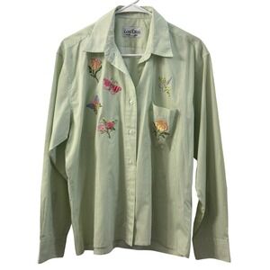 Las Olas Women's Embroidered Butterfly‎ Floral Striped Button Up Shirt Medium